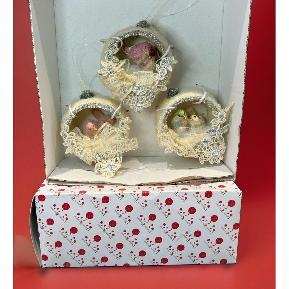 Dillard's Trimmings Birds In Balls Christmas Ornaments Vintage Set 3 Cottagecore